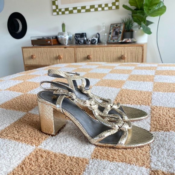 H&M GOLD GRECIAN STRAP HEEL PUMP SIZE 40 - Picture 1 of 7